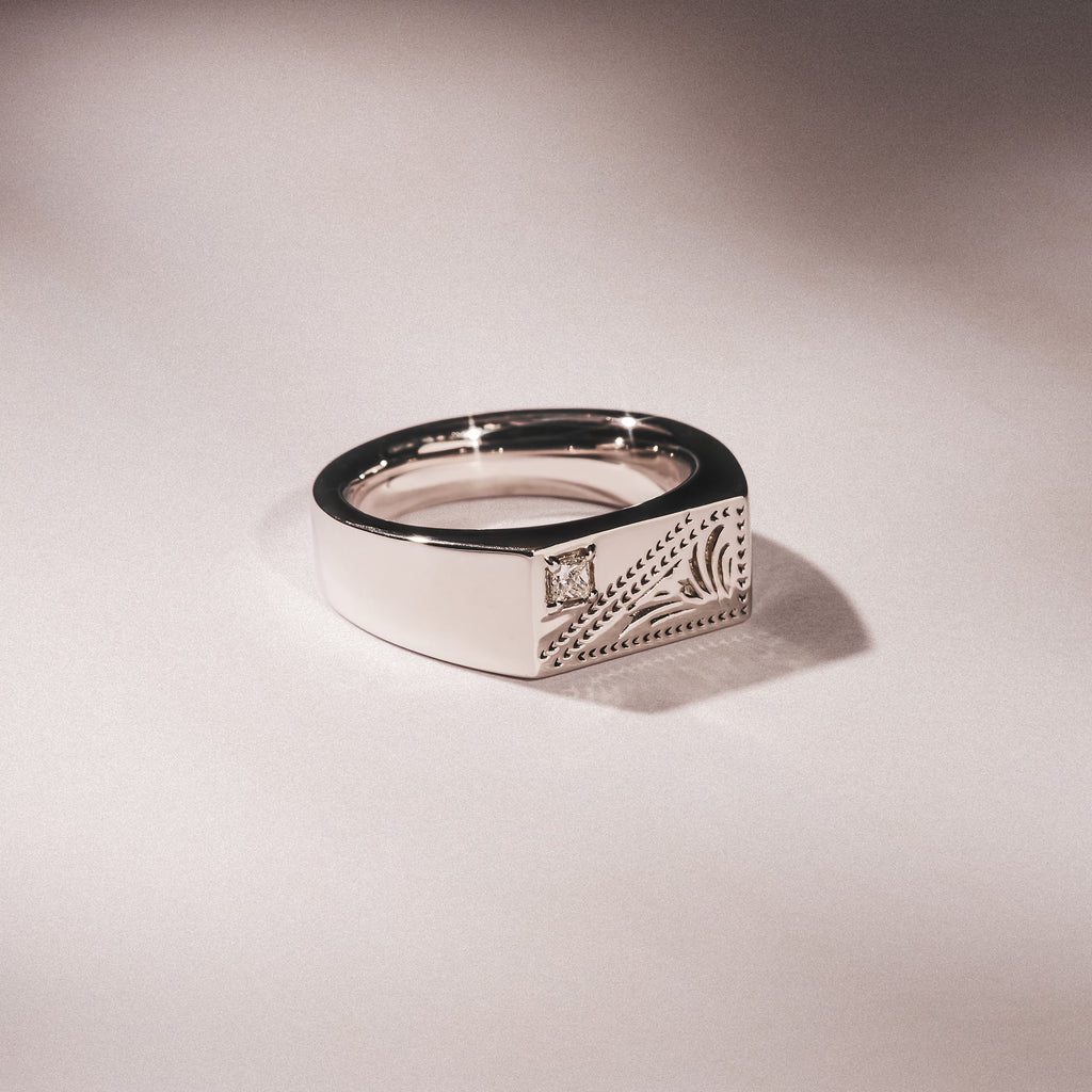 Crest 0.03ct Lab Diamond Men's Rectangle Signet Ring in Sterling Silver