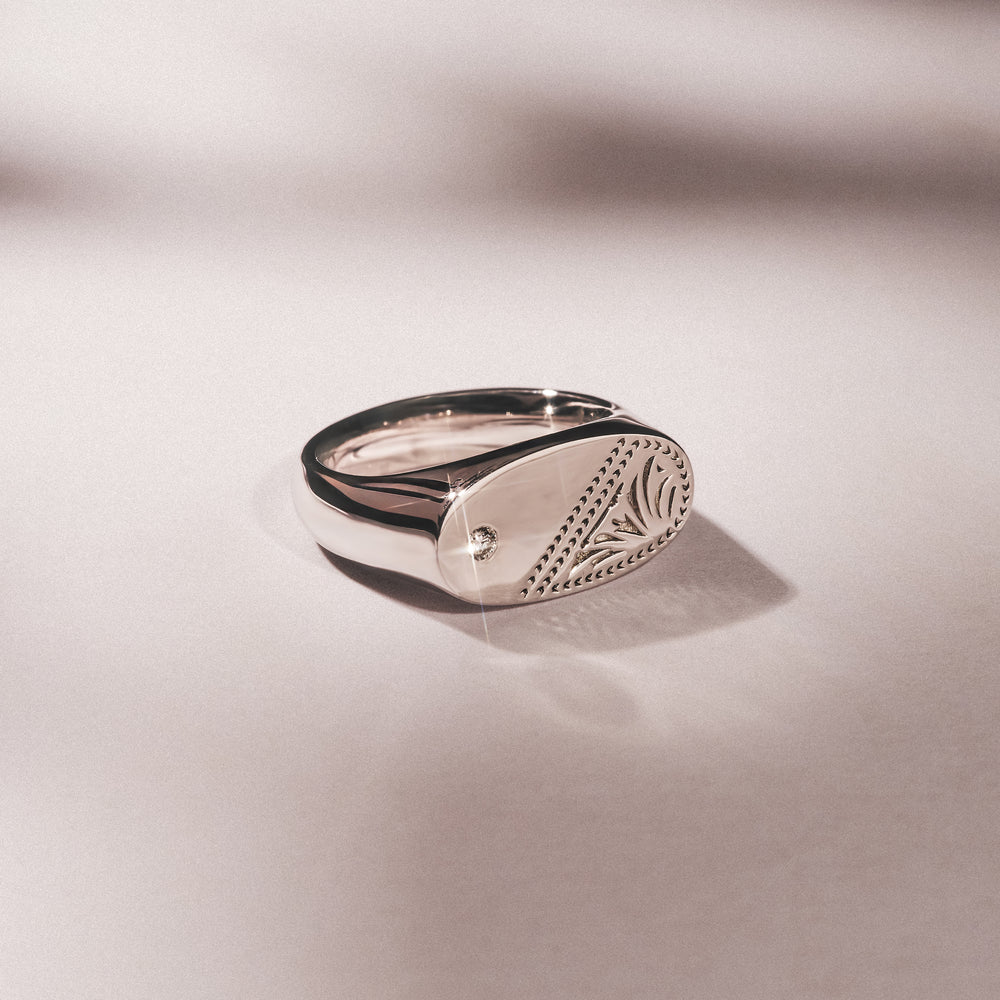 Crest 0.03ct Lab Diamond Men's Oblong Signet Ring in Sterling Silver