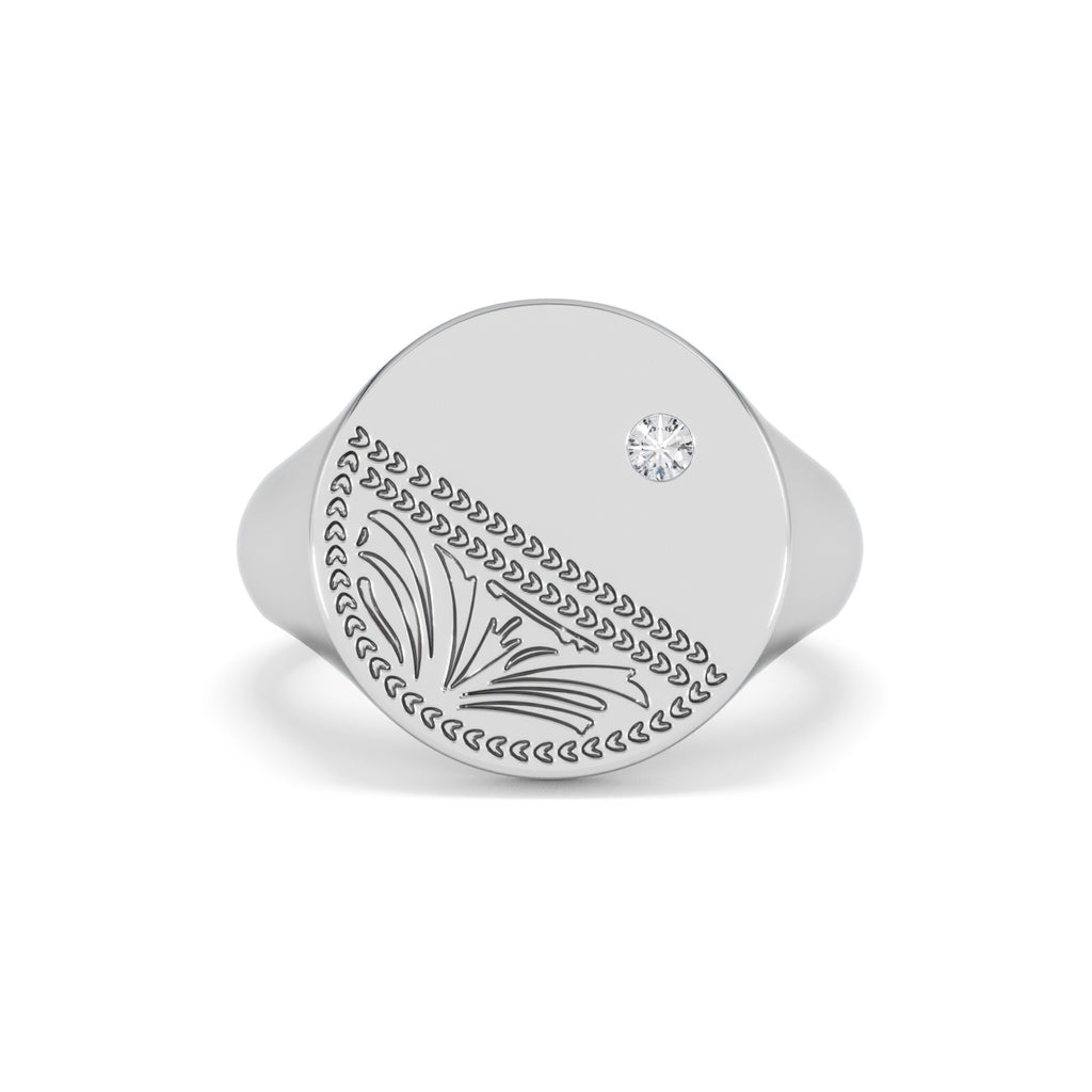 Crest 0.03ct Lab Diamond Men's Round Signet Ring in Sterling Silver