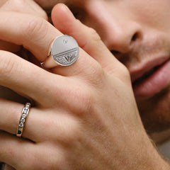 Crest 0.03ct Lab Diamond Men's Round Signet Ring in Sterling Silver