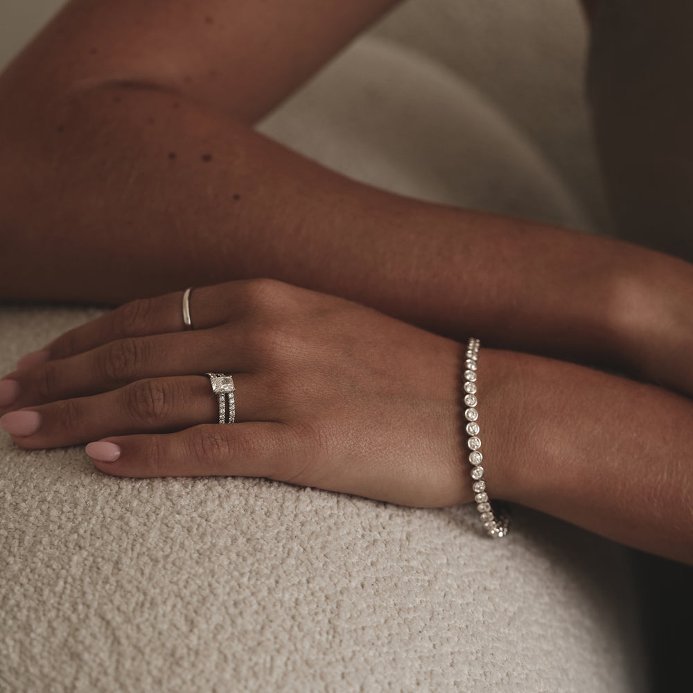 Lab Diamond Tennis Bracelet Rubover Set 5.00ct F/VS in 18K White Gold