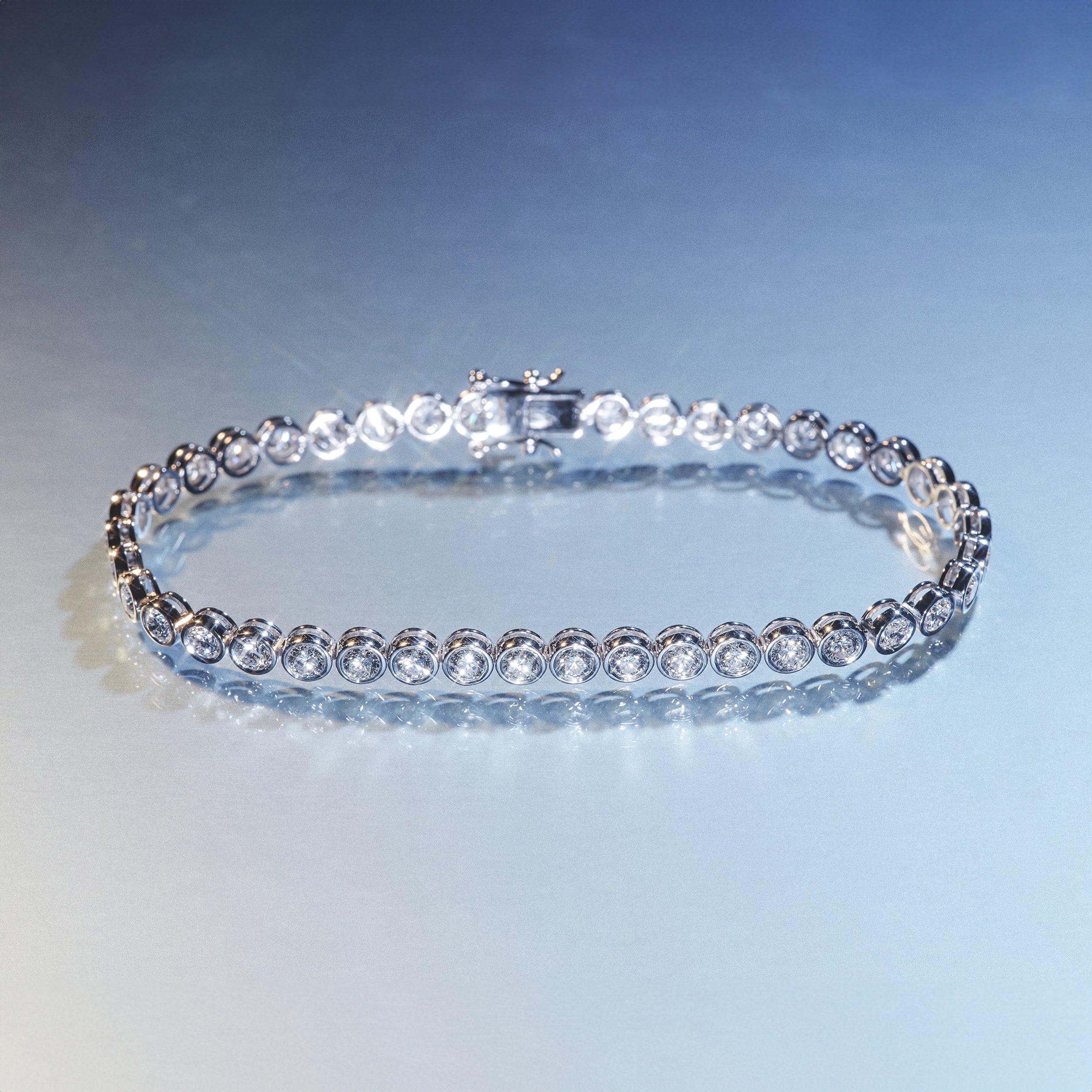Diamond Tennis Bracelet Rub Over Style 1.00ct 9K White Gold