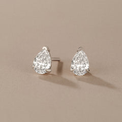 Fancy 1.00ct Pear Cut Lab Diamond Stud Earrings in 18K White Gold