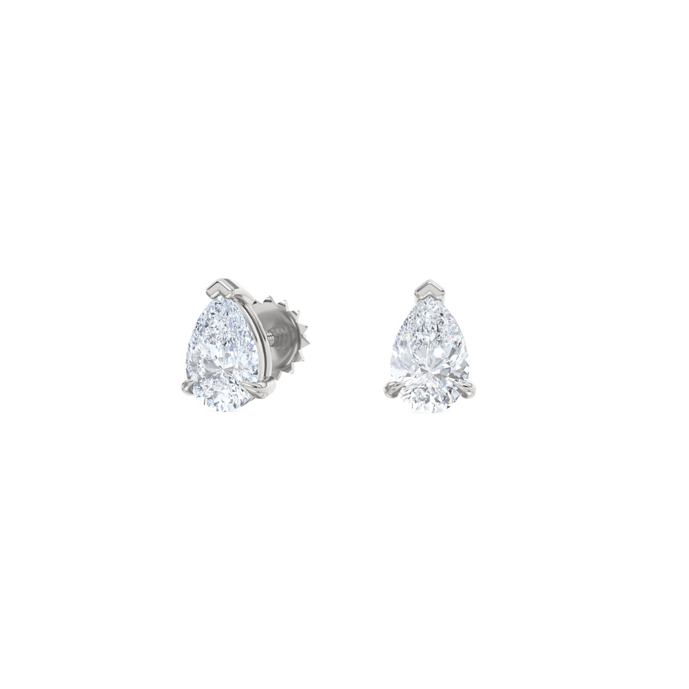 Fancy 1.00ct Pear Cut Lab Diamond Stud Earrings in 18K White Gold