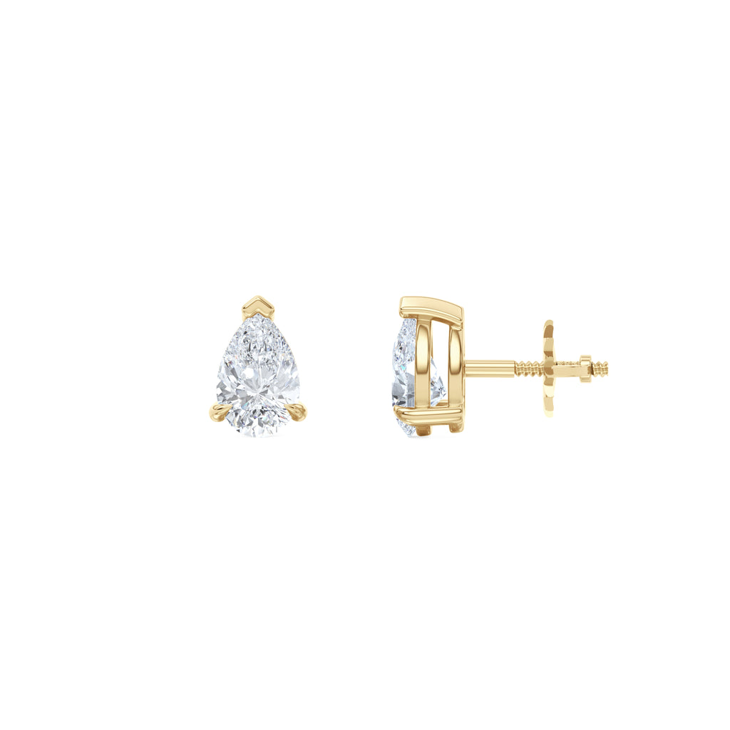 Fancy 1.00ct Pear Cut Lab Diamond Stud Earrings in 18K Yellow Gold