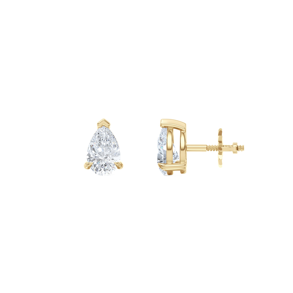 1.00ct Pear Cut Lab Diamond Stud Earrings in 18K Yellow Gold