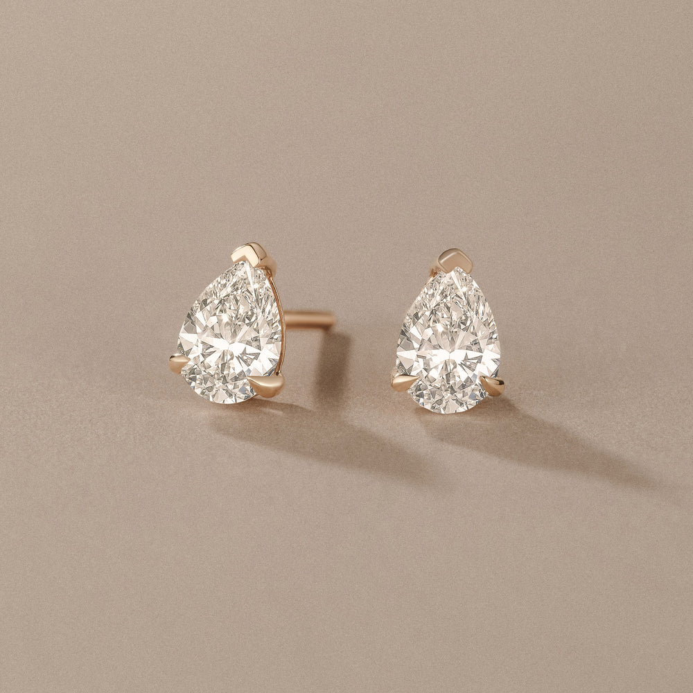 1.00ct Pear Cut Lab Diamond Stud Earrings in 18K Yellow Gold