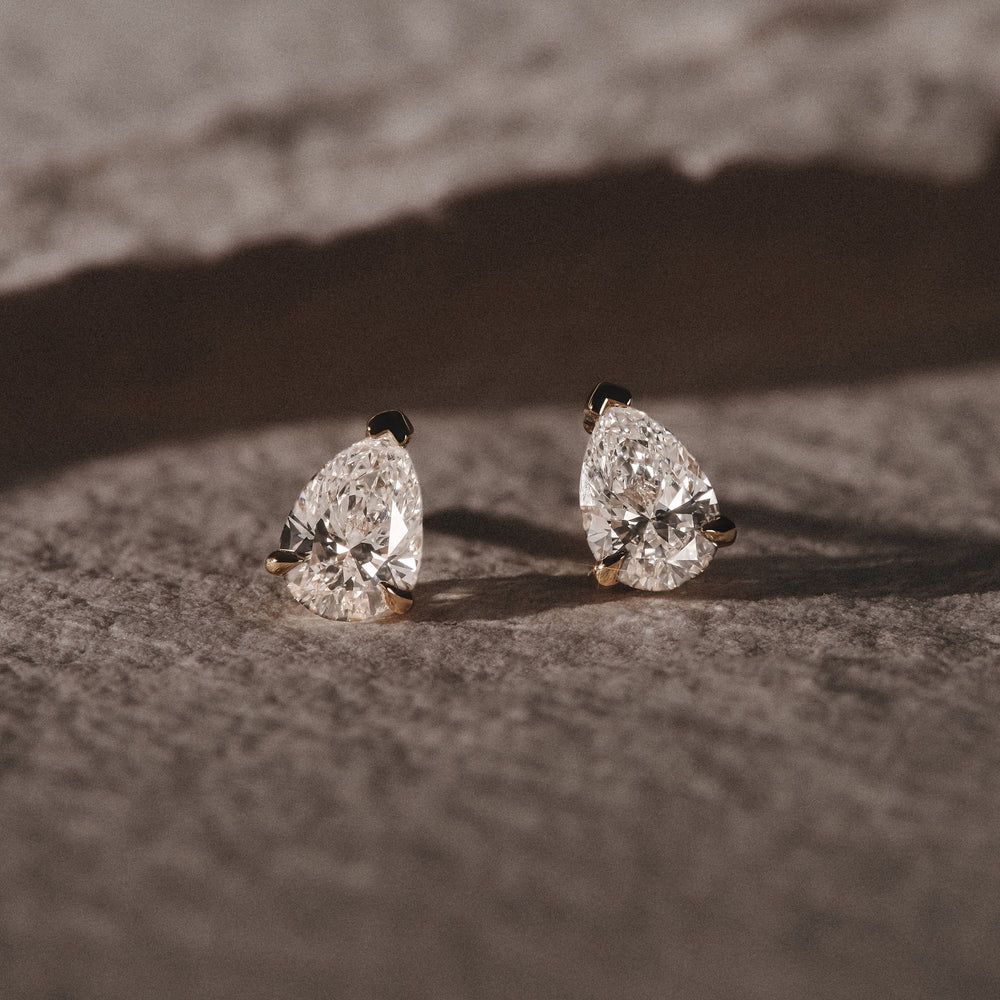 1.00ct Pear Cut Lab Diamond Stud Earrings in 18K Yellow Gold