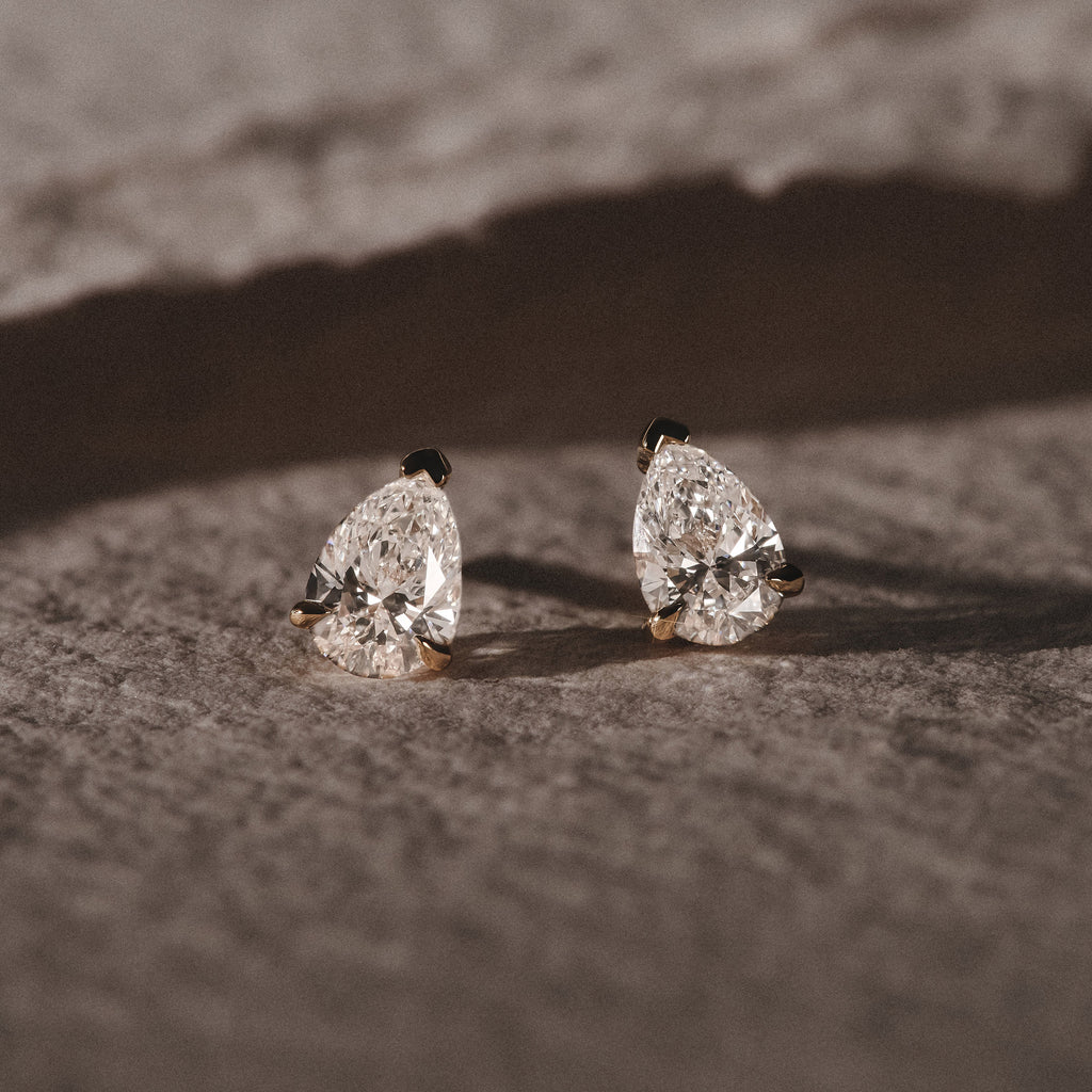 Fancy 1.00ct Pear Cut Lab Diamond Stud Earrings in 18K Yellow Gold