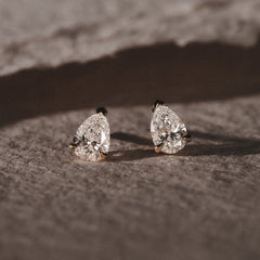 Fancy 1.00ct Pear Cut Lab Diamond Stud Earrings in 18K Yellow Gold