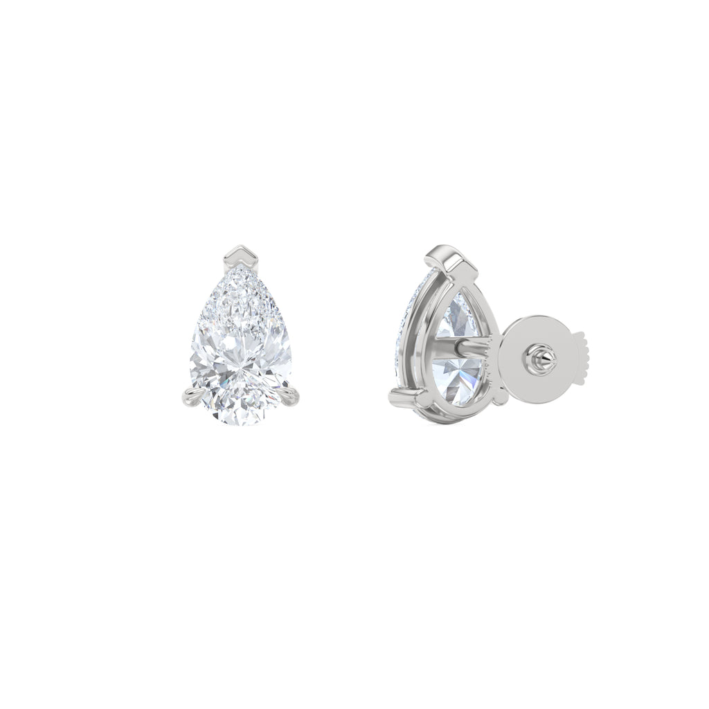 Fancy 2.00ct Pear Cut Lab Diamond Stud Earrings in 18K White Gold