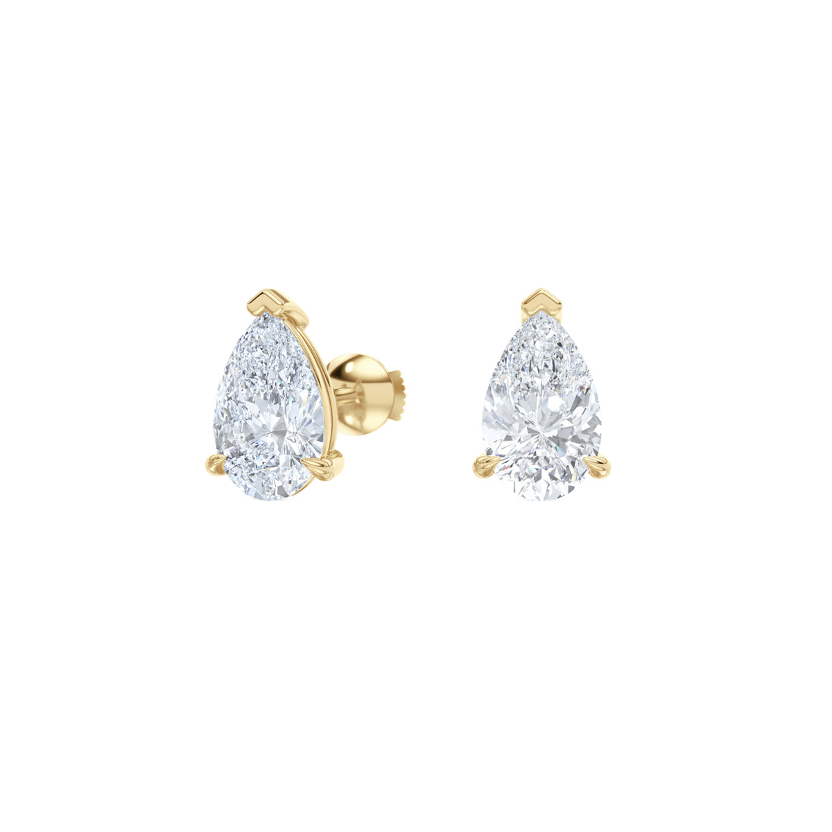 2.00ct Pear Cut Lab Diamond Stud Earrings in 18K Yellow Gold