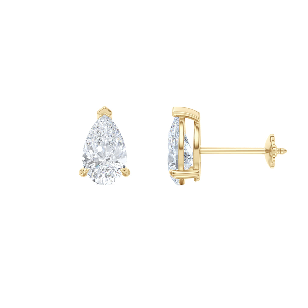 Fancy 2.00ct Pear Cut Lab Diamond Stud Earrings in 18K Yellow Gold