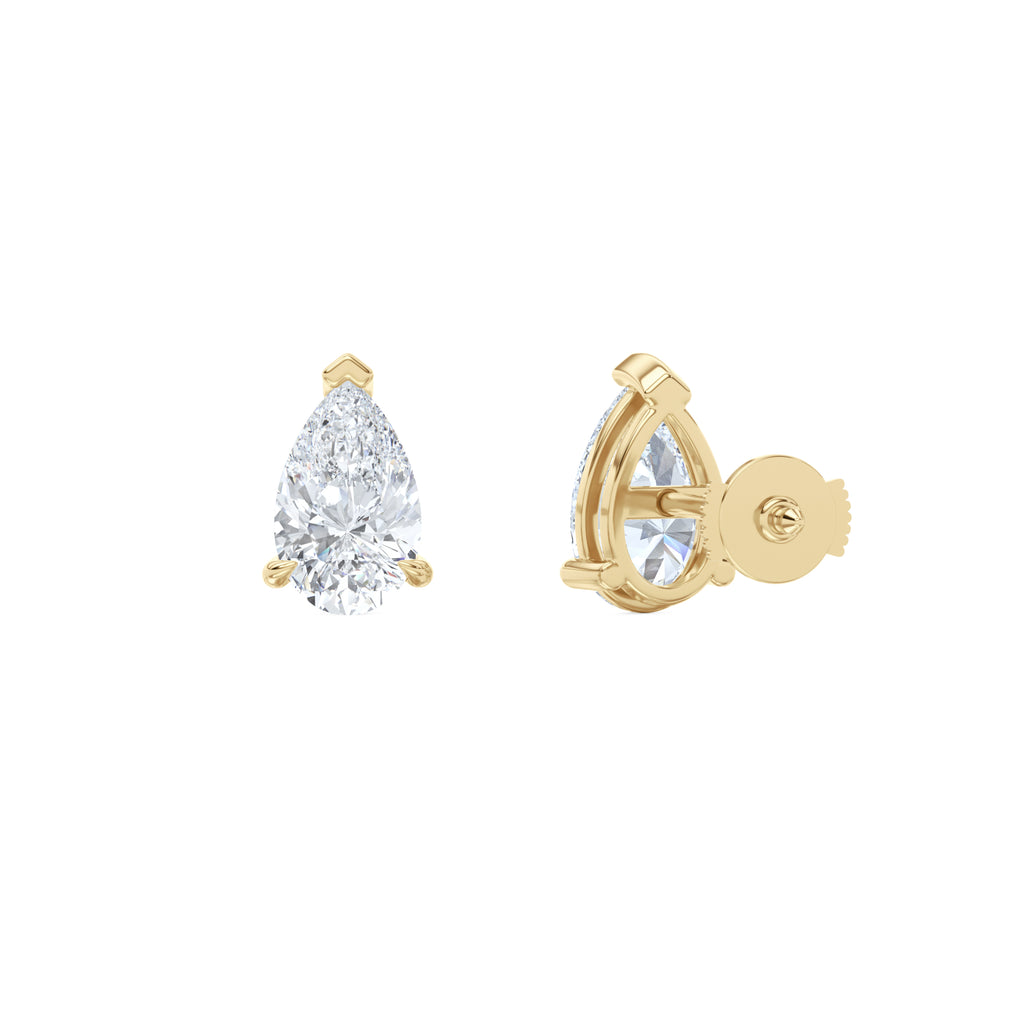 Fancy 2.00ct Pear Cut Lab Diamond Stud Earrings in 18K Yellow Gold