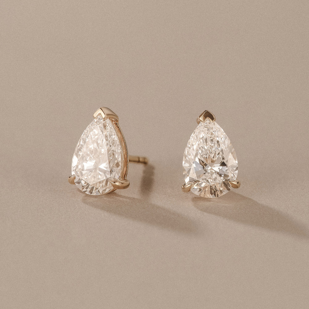 2.00ct Pear Cut Lab Diamond Stud Earrings in 18K Yellow Gold