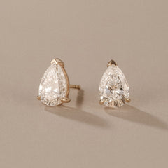 Fancy 2.00ct Pear Cut Lab Diamond Stud Earrings in 18K Yellow Gold