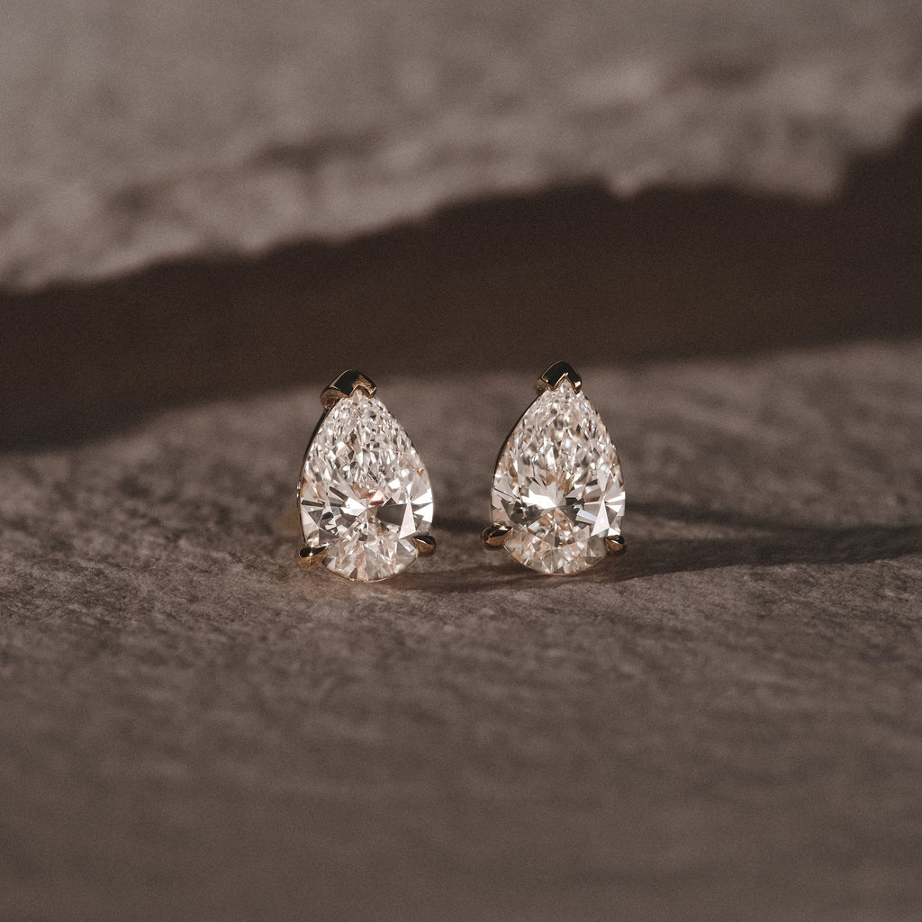 Fancy 2.00ct Pear Cut Lab Diamond Stud Earrings in 18K Yellow Gold