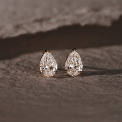 Fancy 2.00ct Pear Cut Lab Diamond Stud Earrings in 18K Yellow Gold