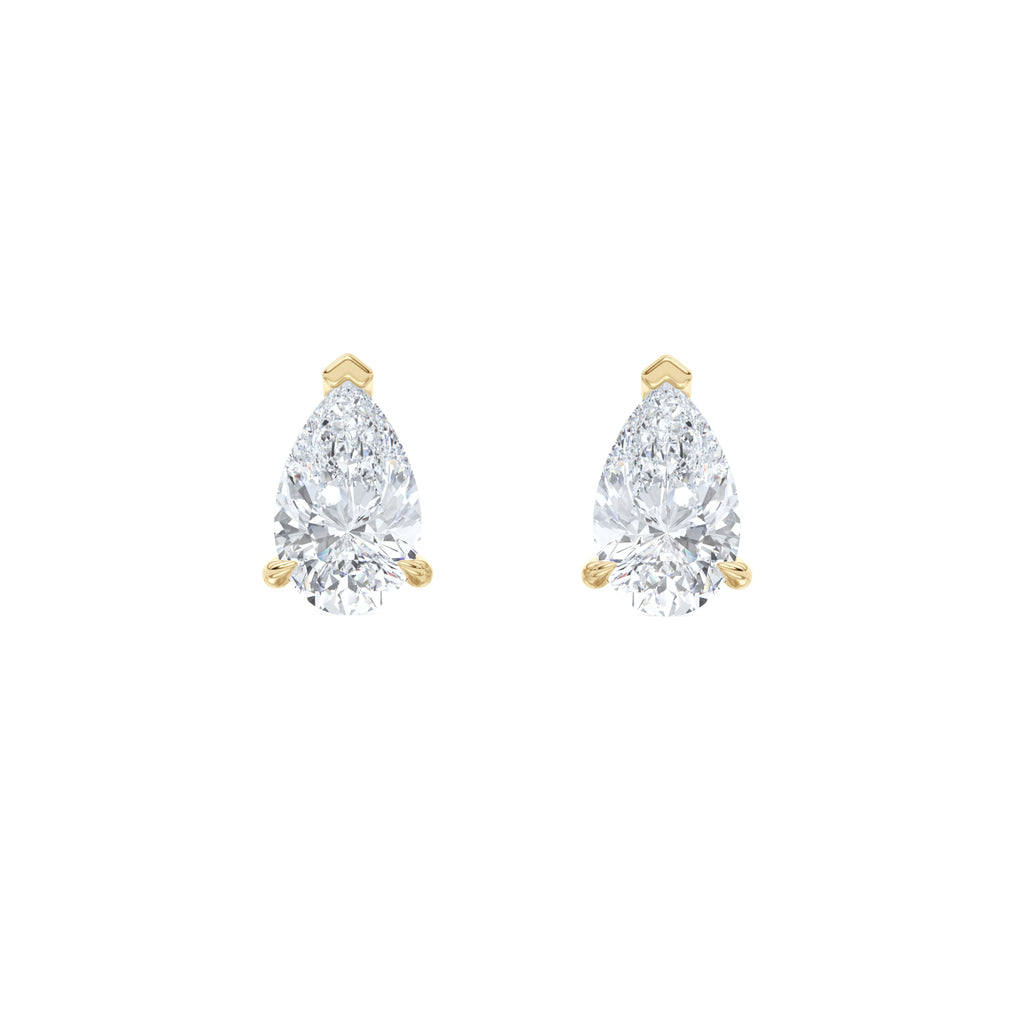 Fancy 2.00ct Pear Cut Lab Diamond Stud Earrings in 18K Yellow Gold