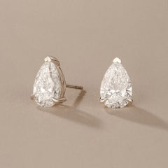 Fancy 3.00ct Pear Cut Lab Diamond Stud Earrings in 18K White Gold