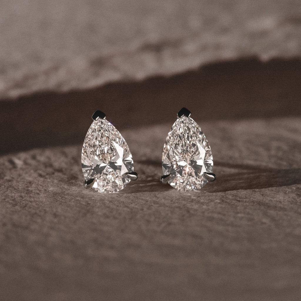 Fancy 3.00ct Pear Cut Lab Diamond Stud Earrings in 18K White Gold