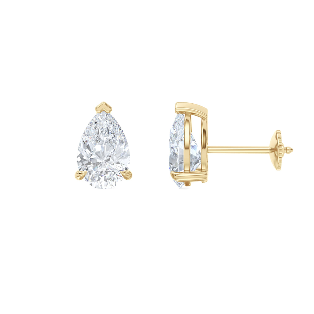 Fancy 3.00ct Pear Cut Lab Diamond Stud Earrings in 18K Yellow Gold