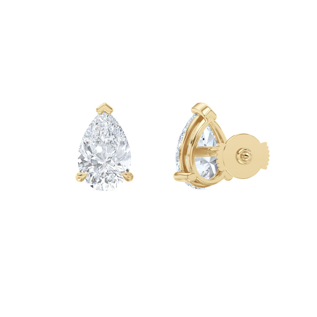 Fancy 3.00ct Pear Cut Lab Diamond Stud Earrings in 18K Yellow Gold