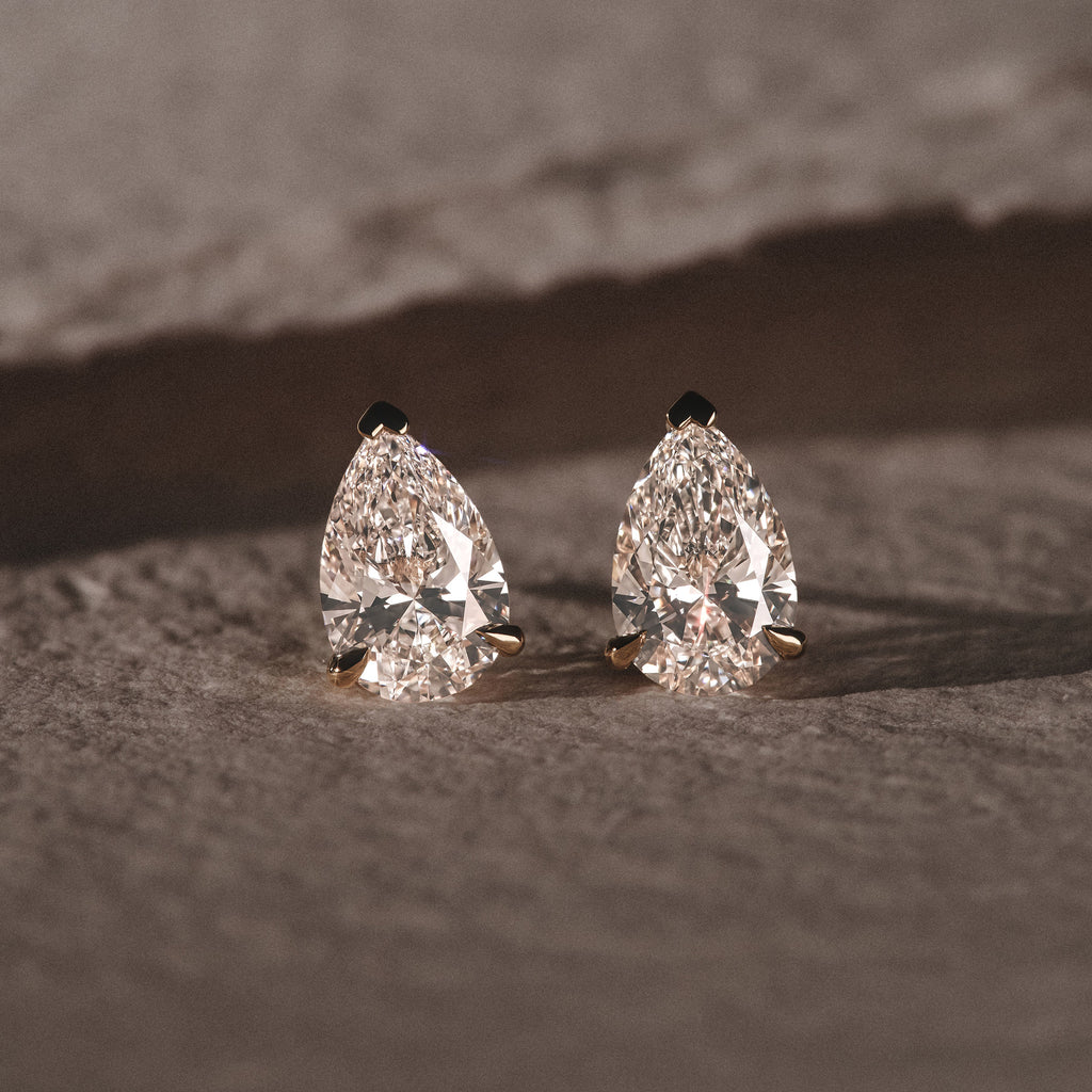Fancy 3.00ct Pear Cut Lab Diamond Stud Earrings in 18K Yellow Gold