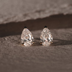 Fancy 3.00ct Pear Cut Lab Diamond Stud Earrings in 18K Yellow Gold