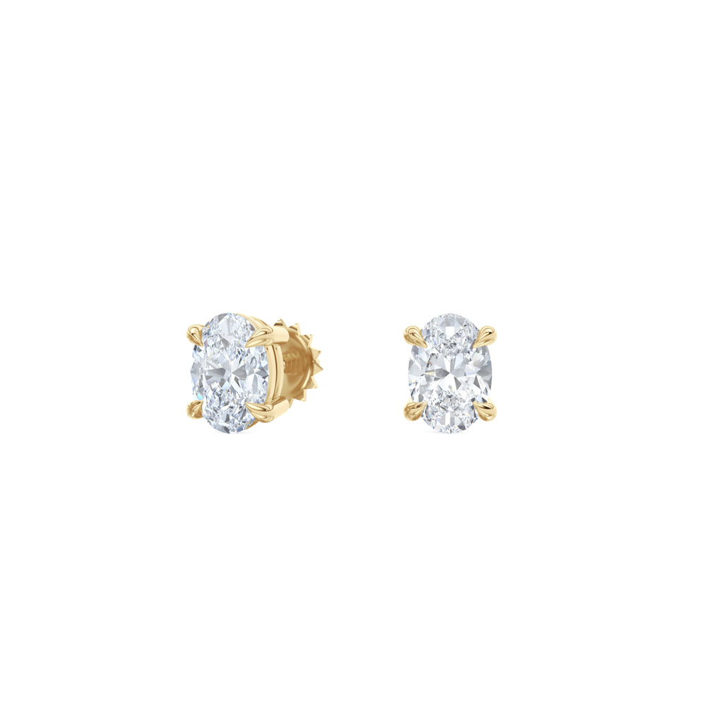 Fancy 1.00ct Oval Cut Lab Diamond Stud Earrings in 18K Yellow Gold