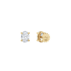 Fancy 1.00ct Oval Cut Lab Diamond Stud Earrings in 18K Yellow Gold