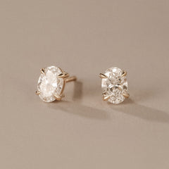 Fancy 1.00ct Oval Cut Lab Diamond Stud Earrings in 18K Yellow Gold