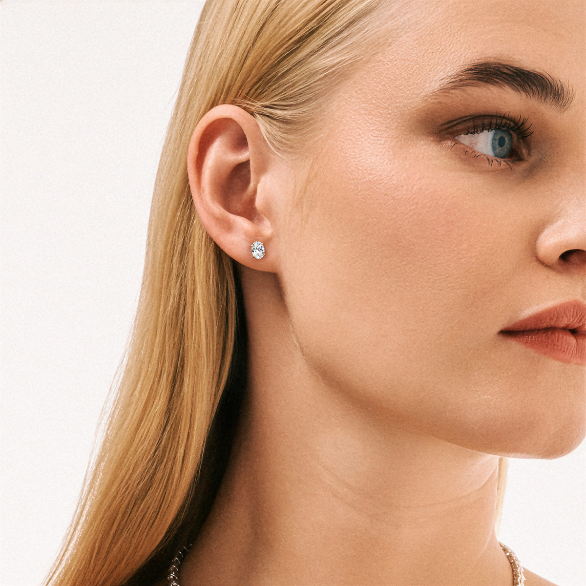 1.00ct Oval Cut Lab Diamond Stud Earrings in 18K Yellow Gold