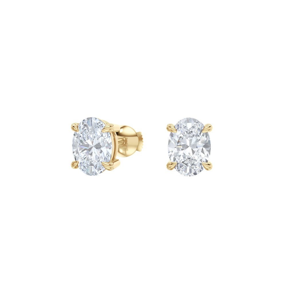 Fancy 2.00ct Oval Cut Lab Diamond Stud Earrings in 18K Yellow Gold