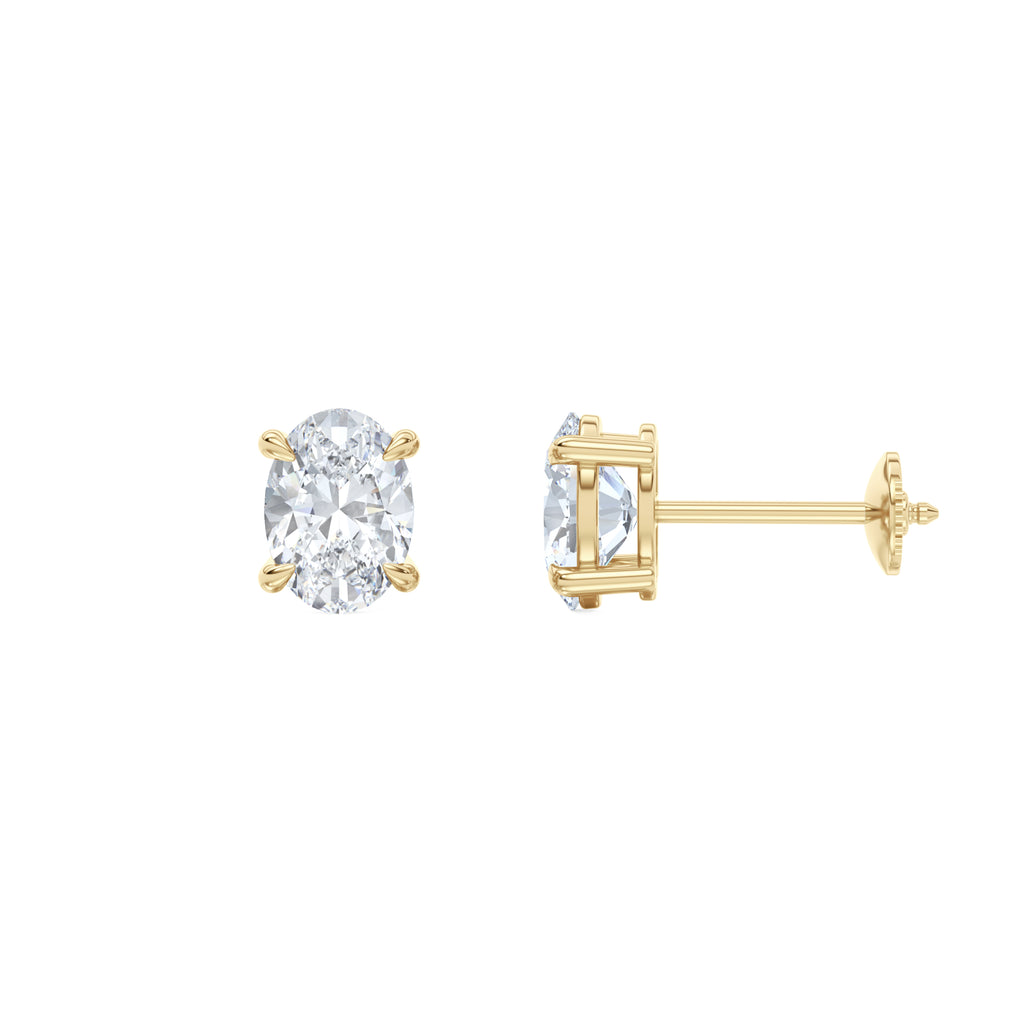 Fancy 2.00ct Oval Cut Lab Diamond Stud Earrings in 18K Yellow Gold