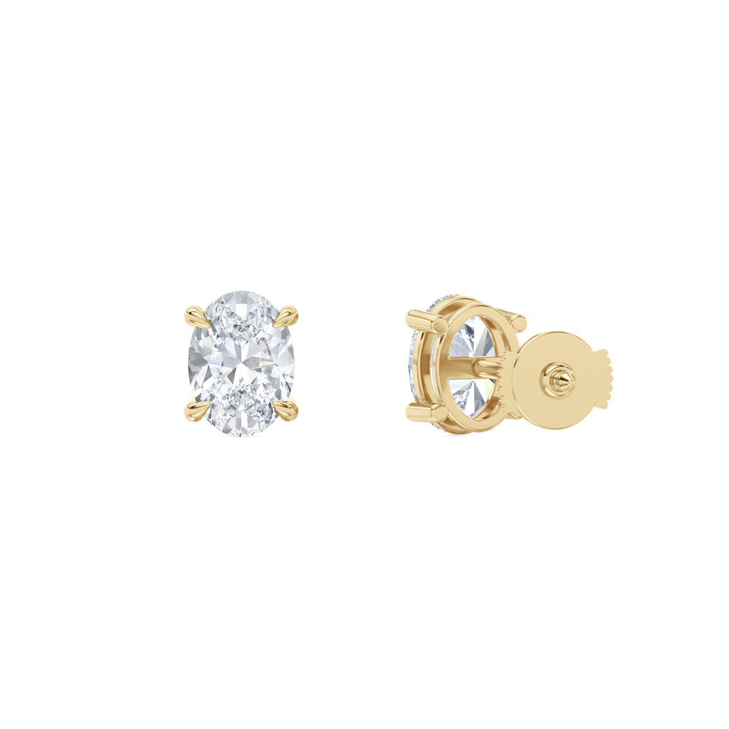 Fancy 2.00ct Oval Cut Lab Diamond Stud Earrings in 18K Yellow Gold