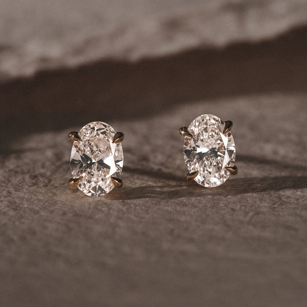 Fancy 2.00ct Oval Cut Lab Diamond Stud Earrings in 18K Yellow Gold