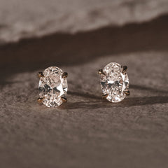 Fancy 2.00ct Oval Cut Lab Diamond Stud Earrings in 18K Yellow Gold