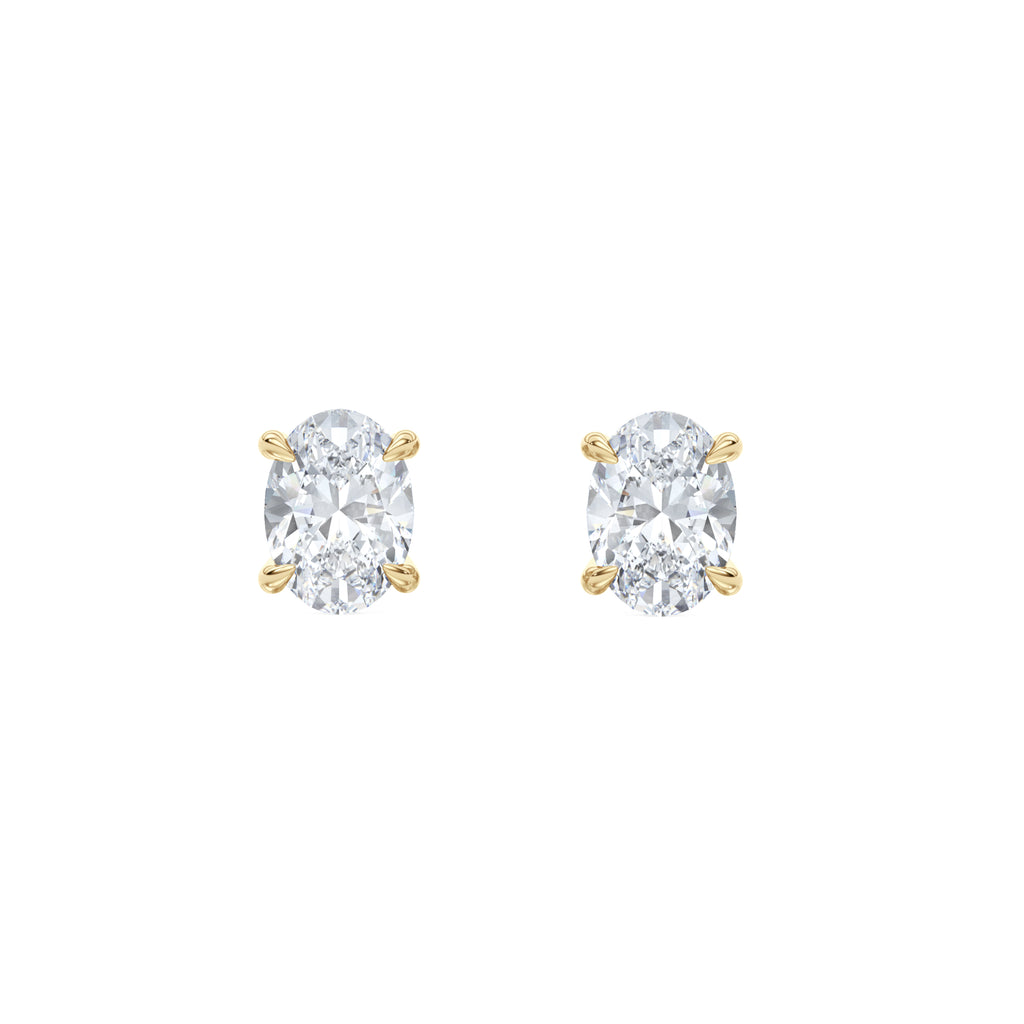 Fancy 2.00ct Oval Cut Lab Diamond Stud Earrings in 18K Yellow Gold