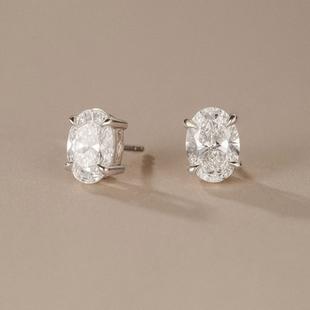 Fancy 3.00ct Oval Cut Lab Diamond Stud Earrings in 18K White Gold
