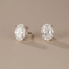Fancy 3.00ct Oval Cut Lab Diamond Stud Earrings in 18K White Gold