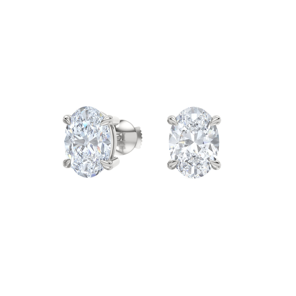 Fancy 3.00ct Oval Cut Lab Diamond Stud Earrings in 18K White Gold