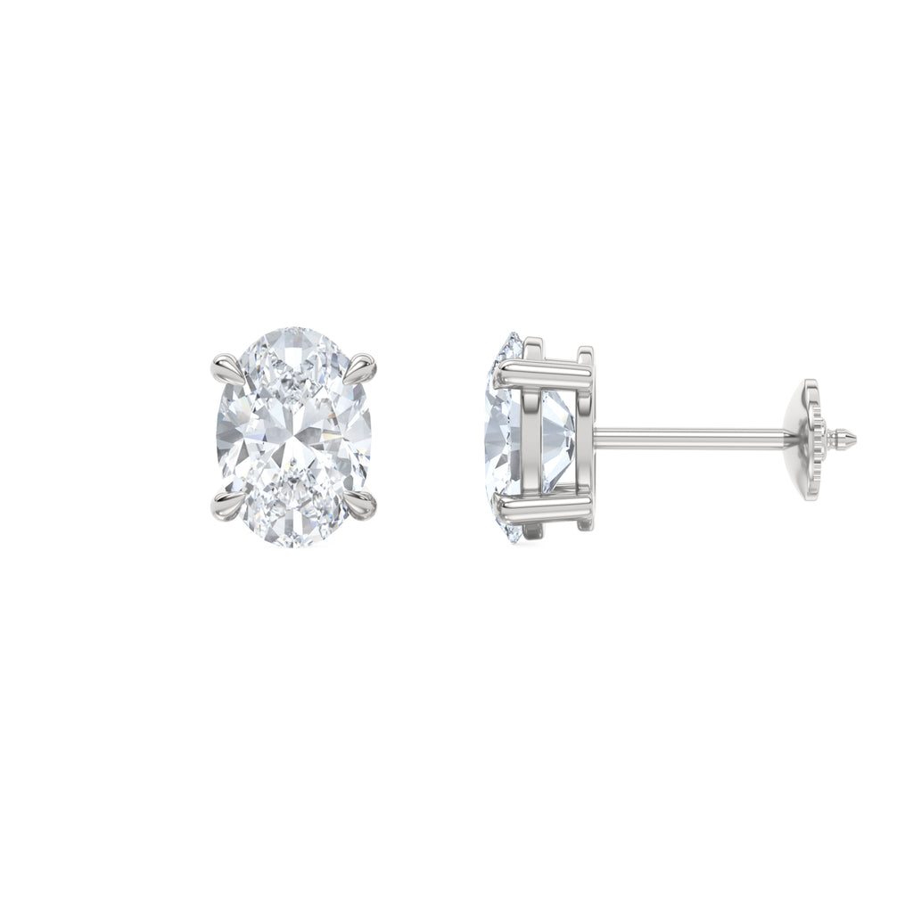 Fancy 3.00ct Oval Cut Lab Diamond Stud Earrings in 18K White Gold