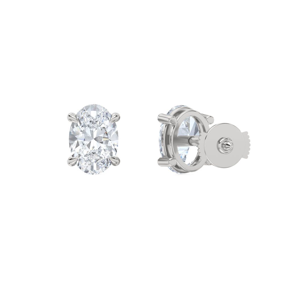 Fancy 3.00ct Oval Cut Lab Diamond Stud Earrings in 18K White Gold
