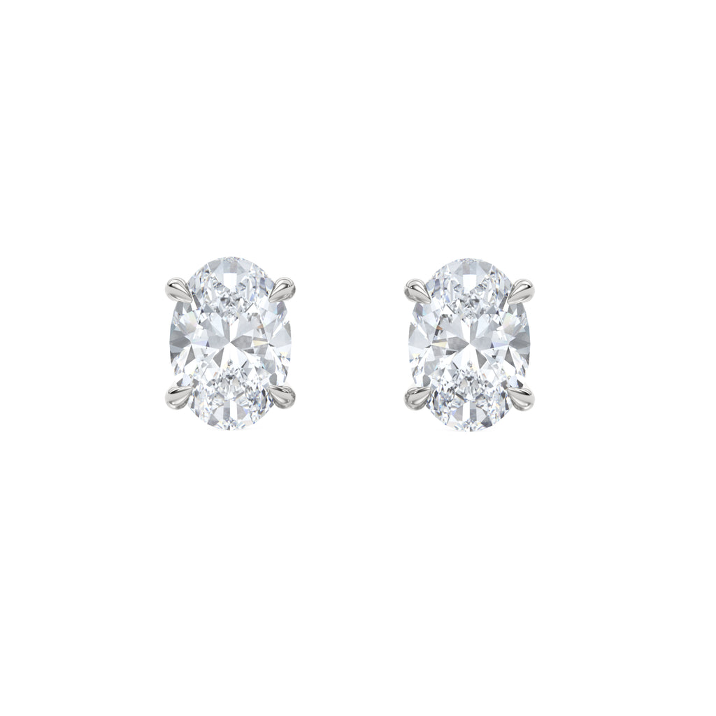 Fancy 3.00ct Oval Cut Lab Diamond Stud Earrings in 18K White Gold