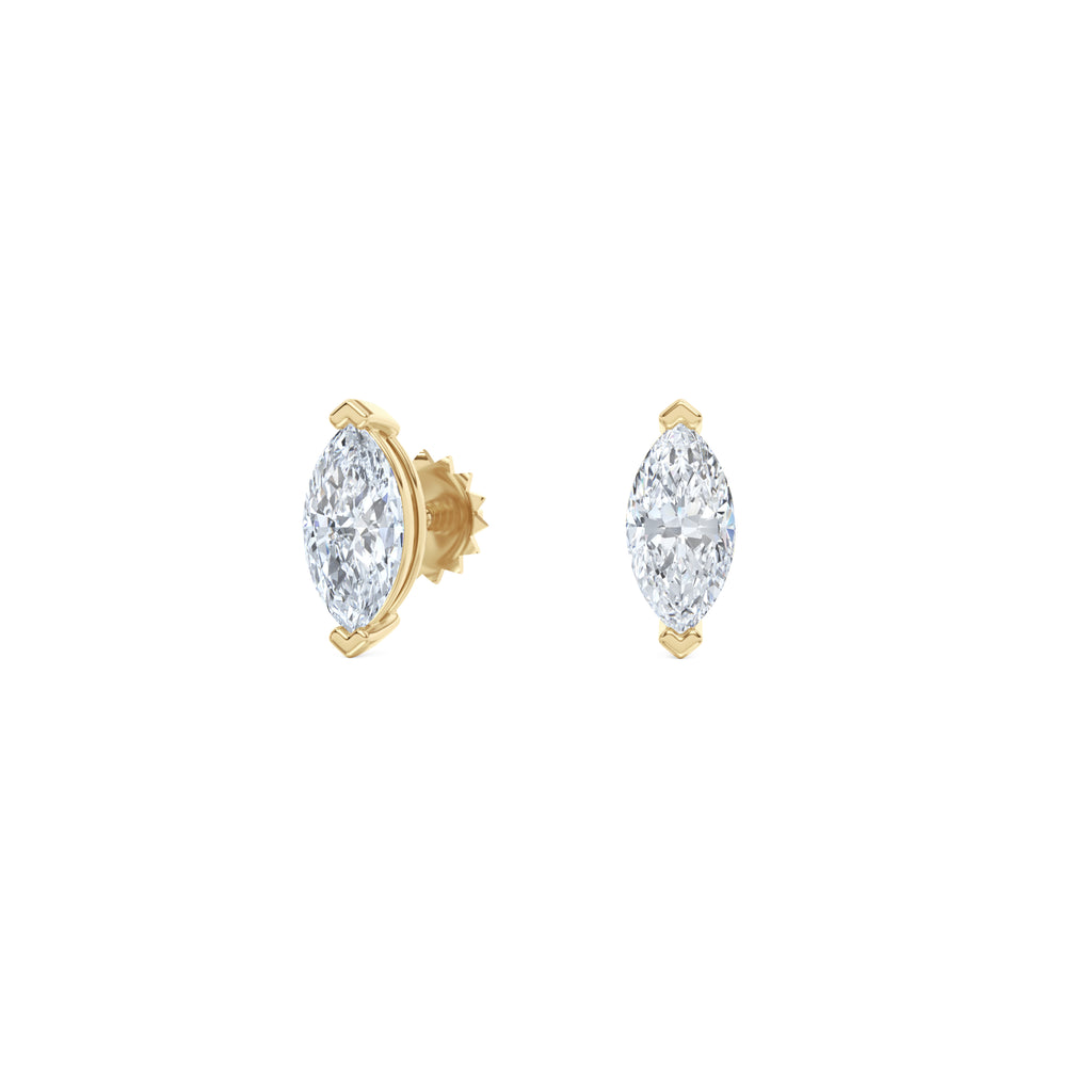 Fancy 1.00ct Marquise Cut Lab Diamond Stud Earrings in 18K Yellow Gold