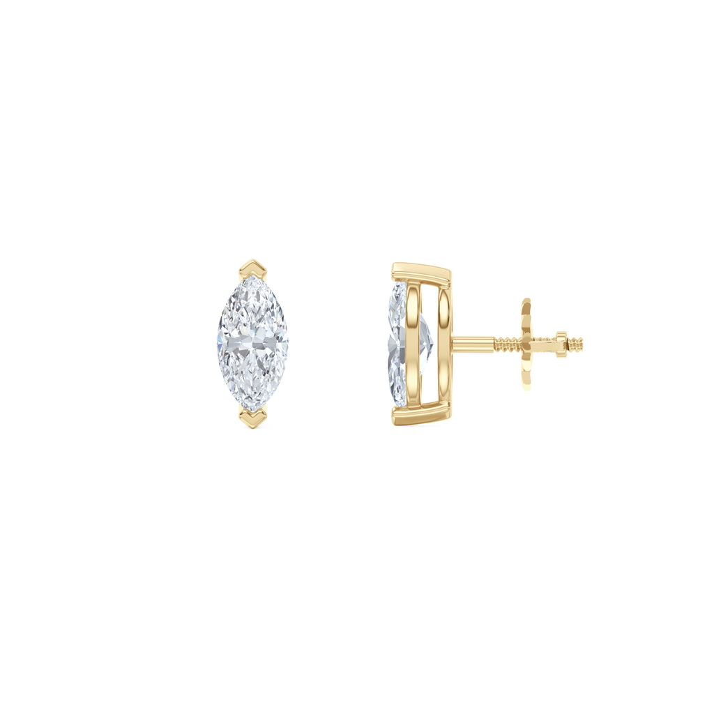 Fancy 1.00ct Marquise Cut Lab Diamond Stud Earrings in 18K Yellow Gold
