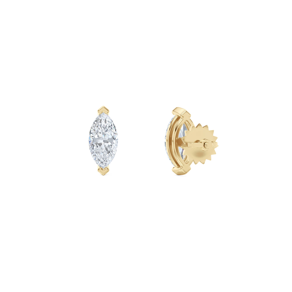 Fancy 1.00ct Marquise Cut Lab Diamond Stud Earrings in 18K Yellow Gold