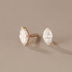 Fancy 1.00ct Marquise Cut Lab Diamond Stud Earrings in 18K Yellow Gold