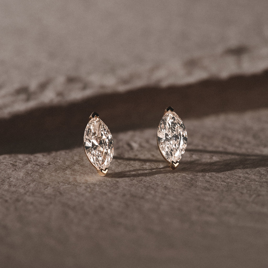 Fancy 1.00ct Marquise Cut Lab Diamond Stud Earrings in 18K Yellow Gold